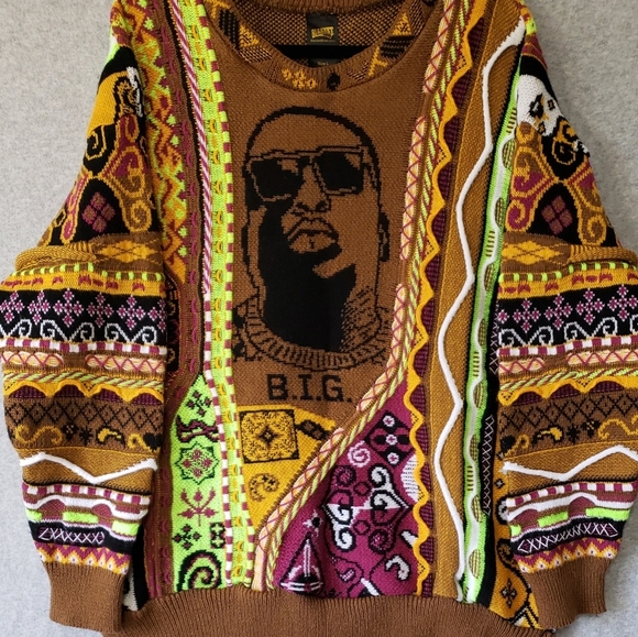 Blanket Boss Other - Blanket Boss Notorious B.I.G. Biggie Smalls Handmade Knit Sweater Large EUC 90's
